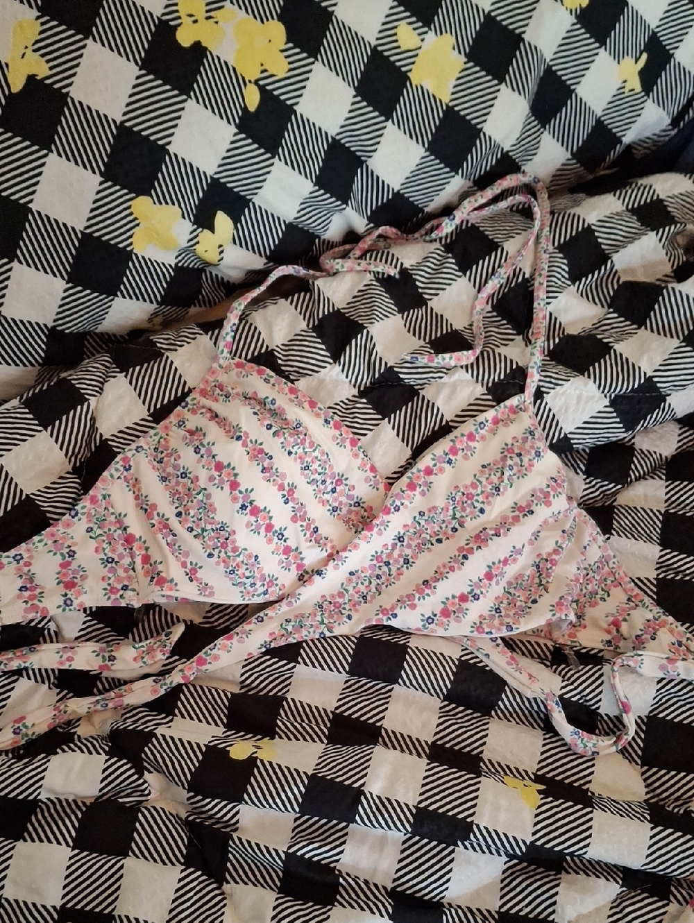 Pink Floral Halter Bikini Top - Adjustable Tie